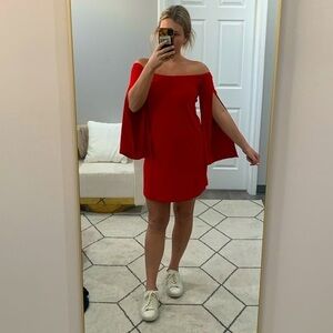 Susana Monaco Dress Off The Shoulder Mini Arm Slit Cape in Perfect Red